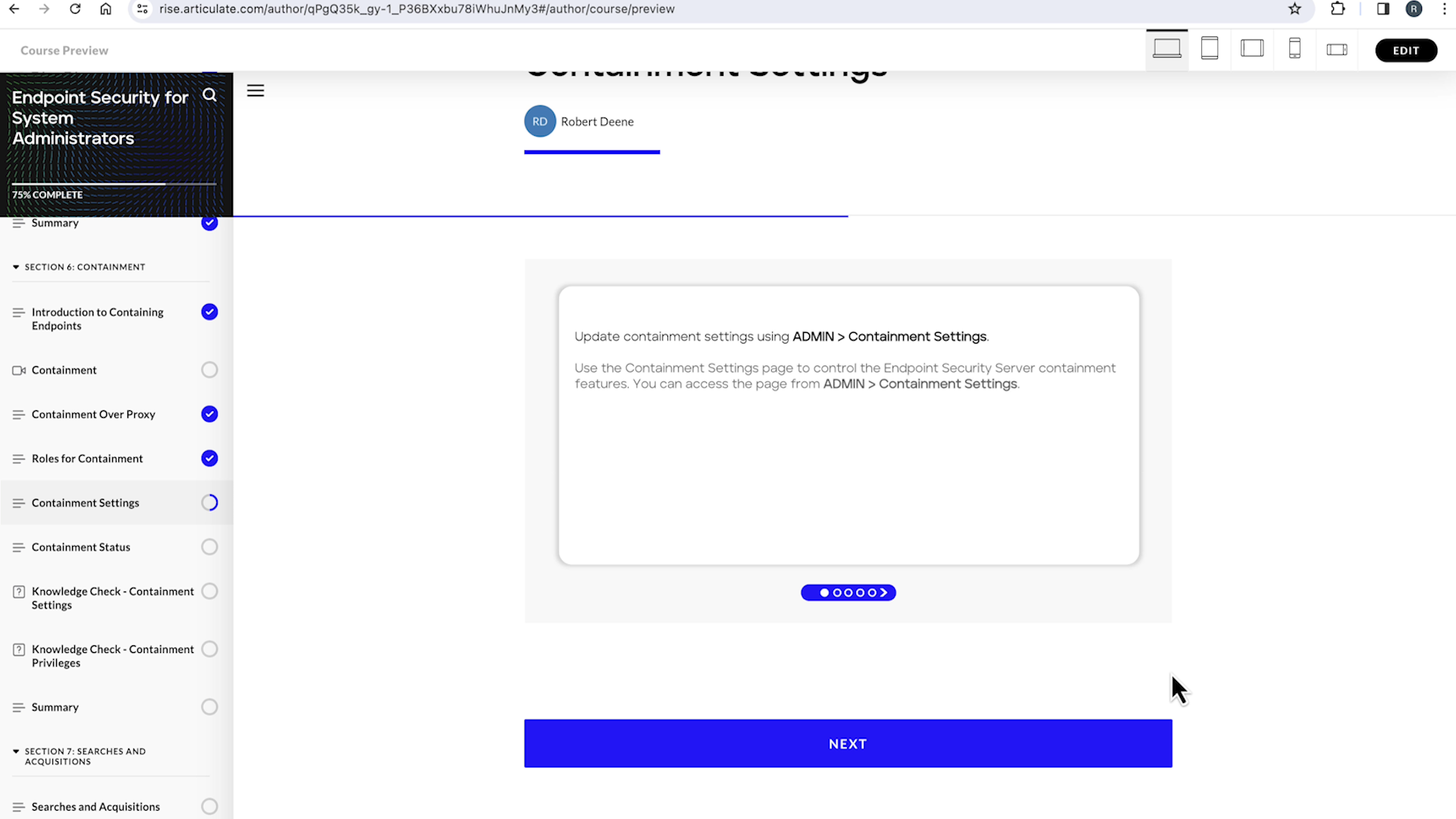 Tiled walkthrough scenarios, developed with Articulate Storyline and integrated into Rise 360