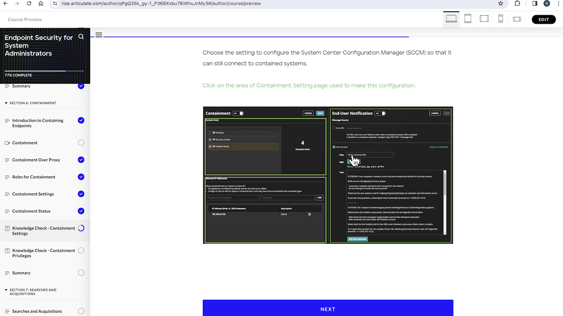 Image based hotspot knowledge check developed using Articulate Storyline, integrated using Articulate Rise 360
