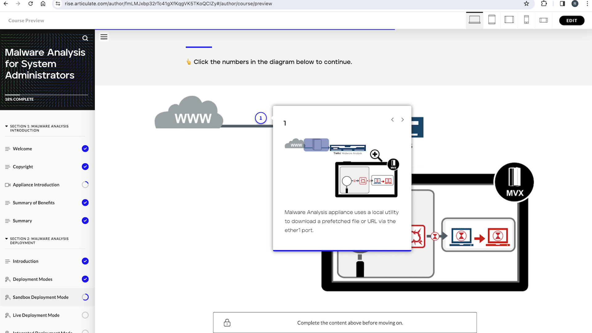 Numerical hotspot screenshot walkthroughs using Articulate Rise 360's native tools