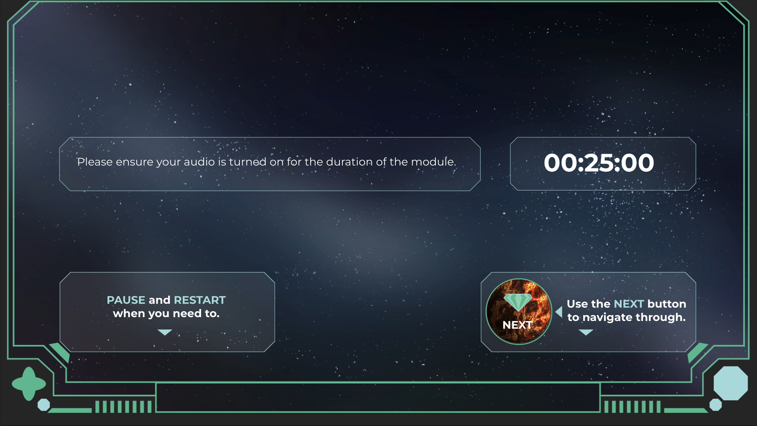 Tiled walkthrough scenarios, developed with Articulate Storyline and integrated into Rise 360